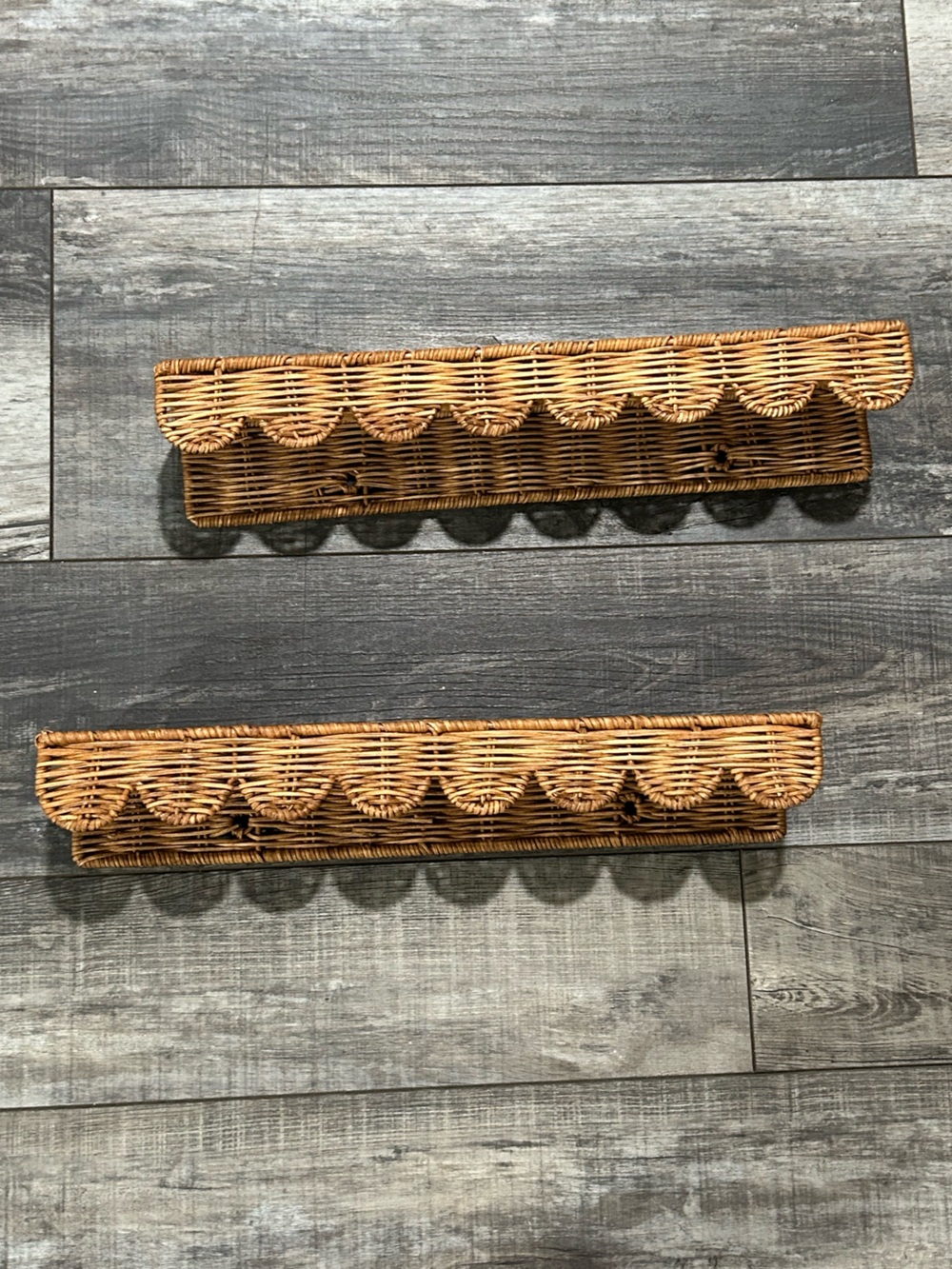 Woven Rattan Wall Shelf Pair - Natural Brown